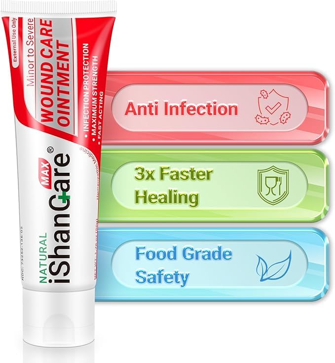 iShanCareÂ® Wound Care Ointment - First Aid Ointment, 3X Faster Healing for Burns, Ulcers, Cuts, Abrasions, Bed sores, Pressure sores, Leg and Foot Wounds, Natural Wound Healing Ointment